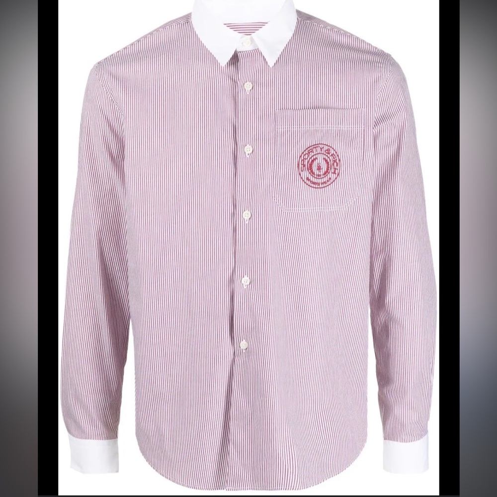 Sporty & Rich Red & White Striped Button Up in Medium